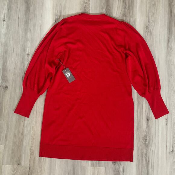 Vince Camuto Balloon Sleeve Sweater Dress Large Women's Red Knitted Round Neck - Picture 7 of 14